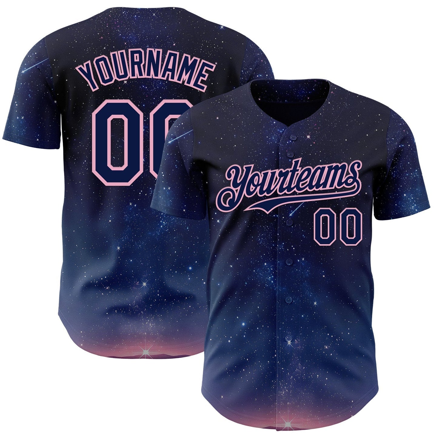 Custom Navy-Light Pink Galaxy Star Authentic Baseball Jersey baseball jersey product view 1
