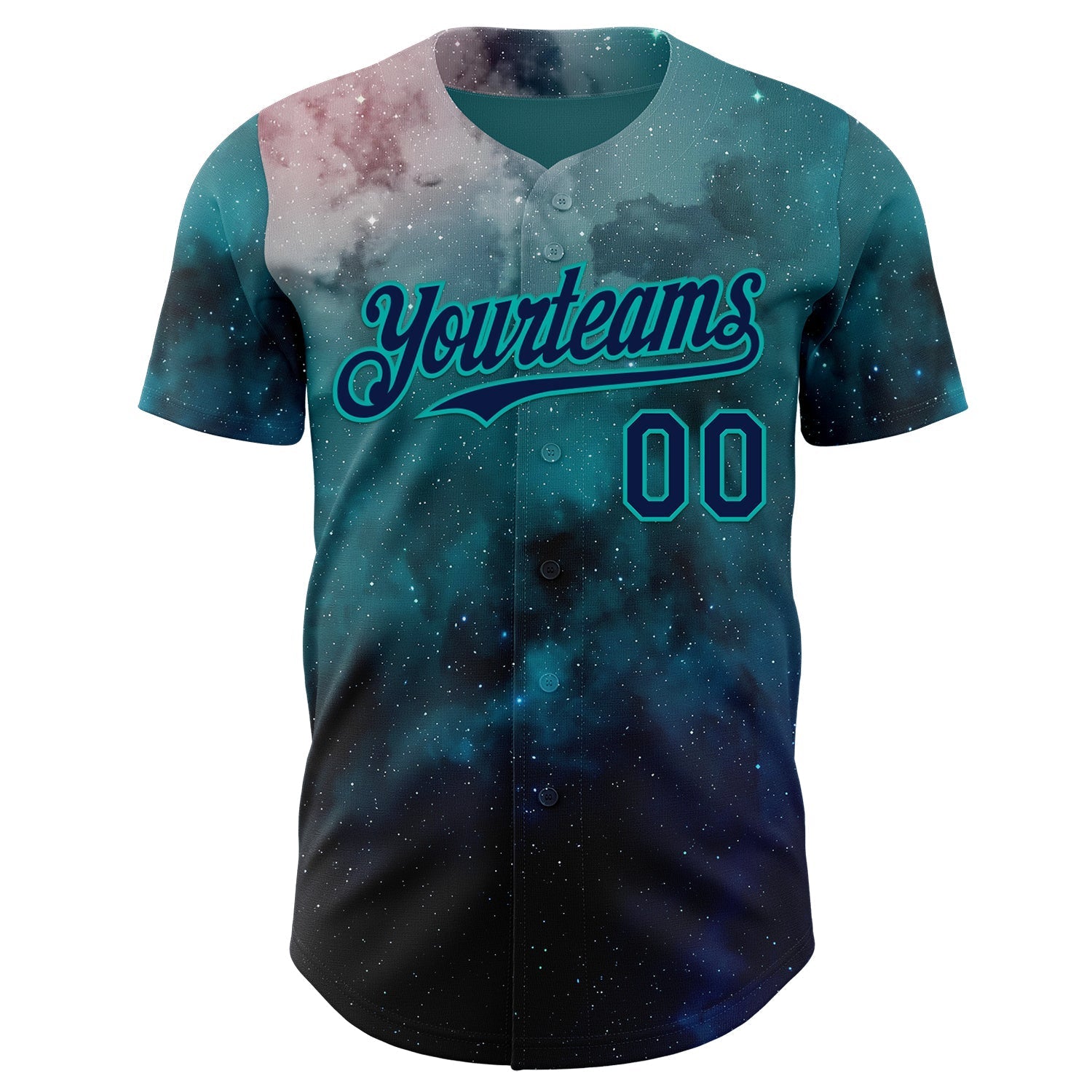 Custom Green Navy-Aqua Galaxy Star Nebula Authentic Baseball Jersey baseball jersey product view 2