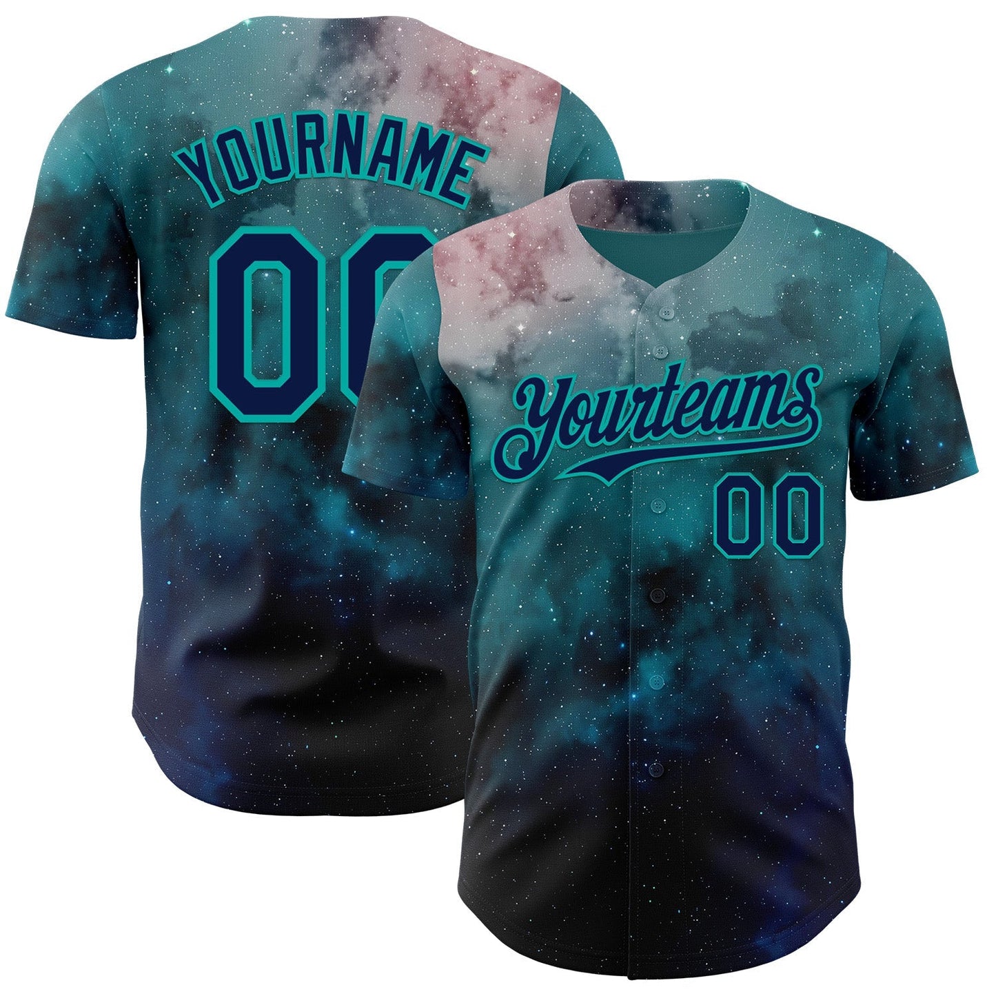 Custom Green Navy-Aqua Galaxy Star Nebula Authentic Baseball Jersey baseball jersey product view 1