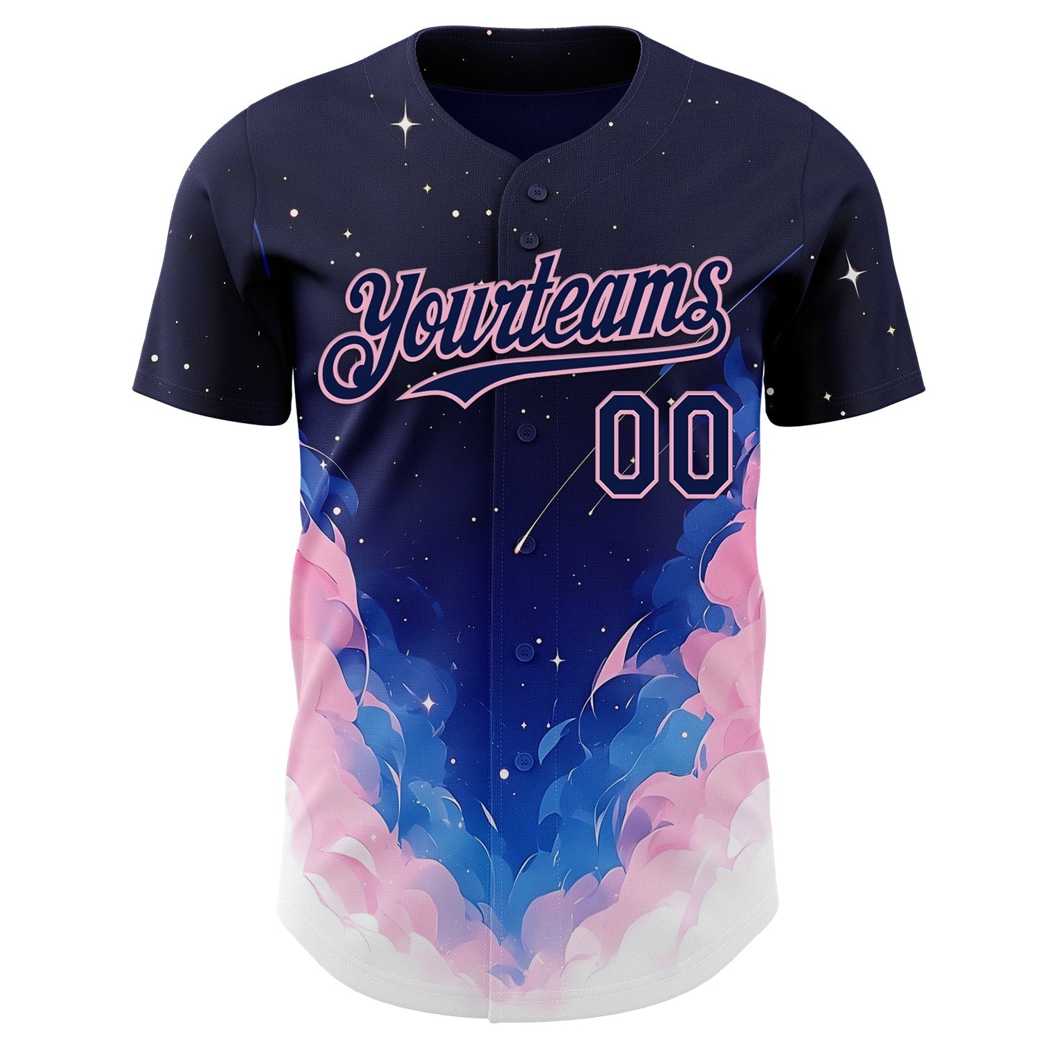 Custom Navy Blue-Light Pink Galaxy Star Nebula Authentic Baseball Jersey baseball jersey product view 2