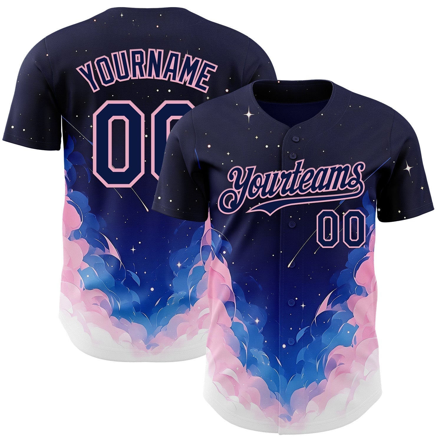 Custom Navy Blue-Light Pink Galaxy Star Nebula Authentic Baseball Jersey baseball jersey product view 1
