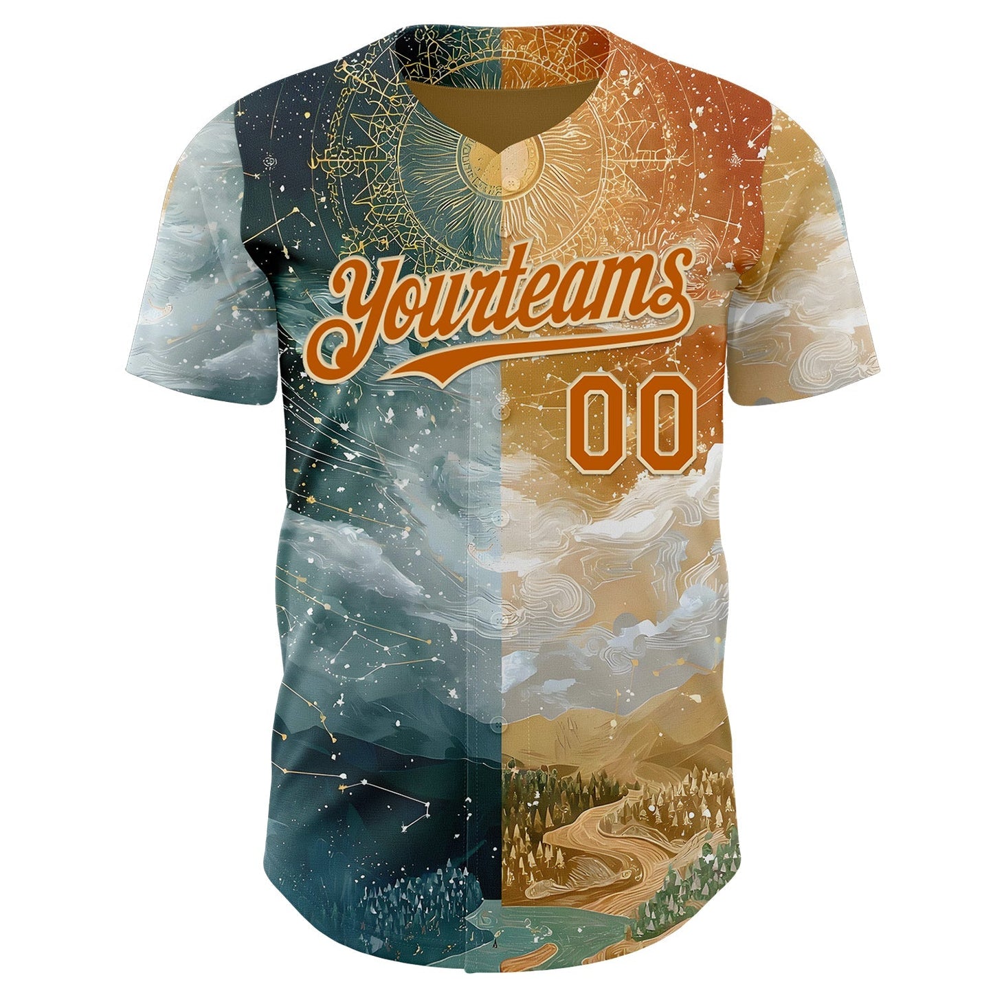 Custom Yellow Texas Orange Gray-Cream Galaxy Star Nebula Authentic Baseball Jersey baseball jersey product view 2