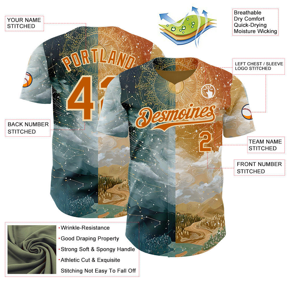 Custom Yellow Texas Orange Gray-Cream Galaxy Star Nebula Authentic Baseball Jersey baseball jersey product view 3