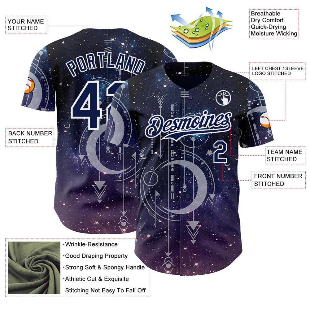 Custom Dark Purple Navy-White Galaxy Star Authentic Baseball Jersey baseball jersey product view 3