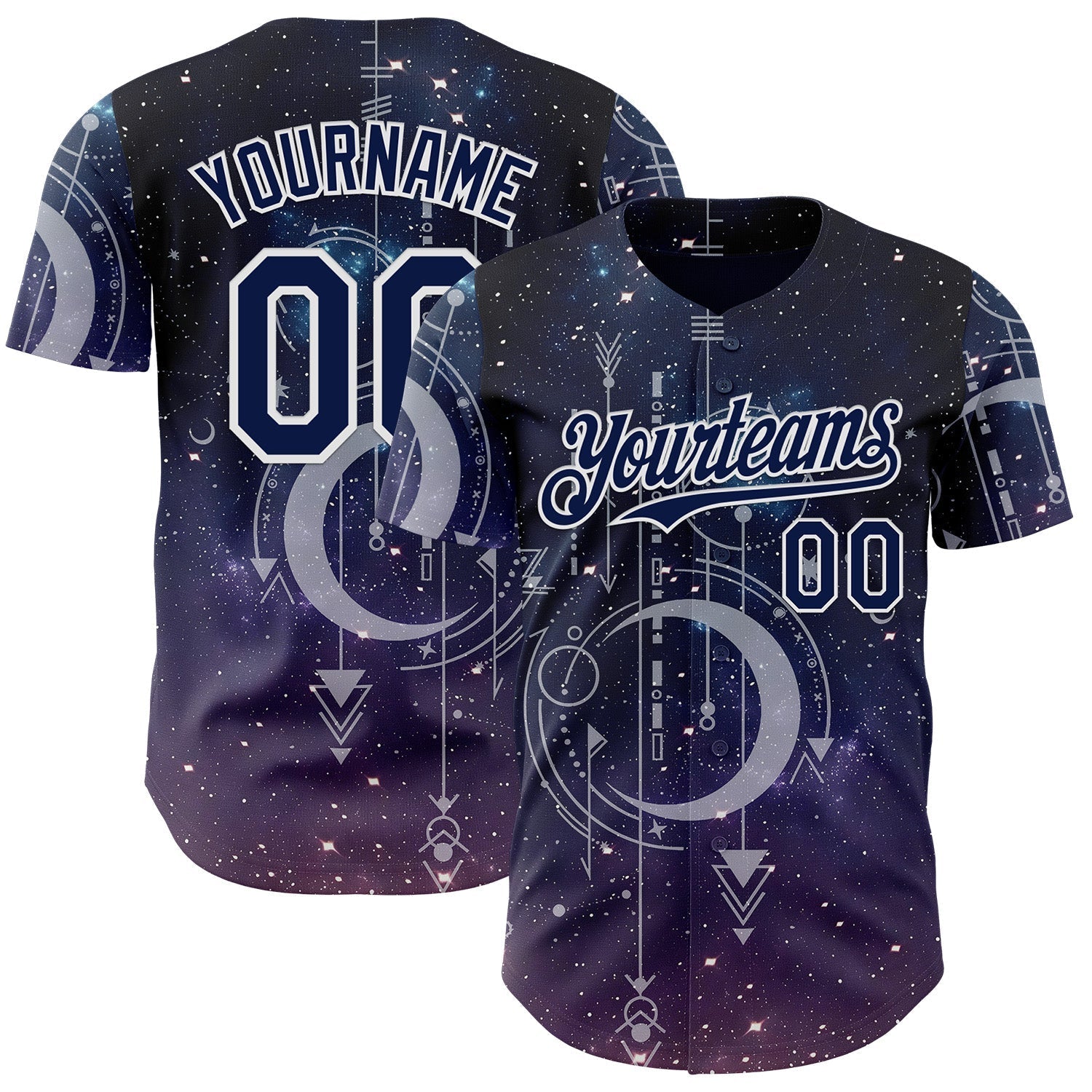 Custom Dark Purple Navy-White Galaxy Star Authentic Baseball Jersey baseball jersey product view 1