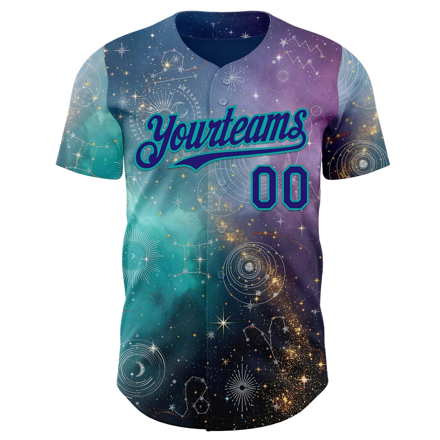 Custom Purple Dark Purple Gray-Aqua Galaxy Star Nebula Authentic Baseball Jersey baseball jersey product view 2