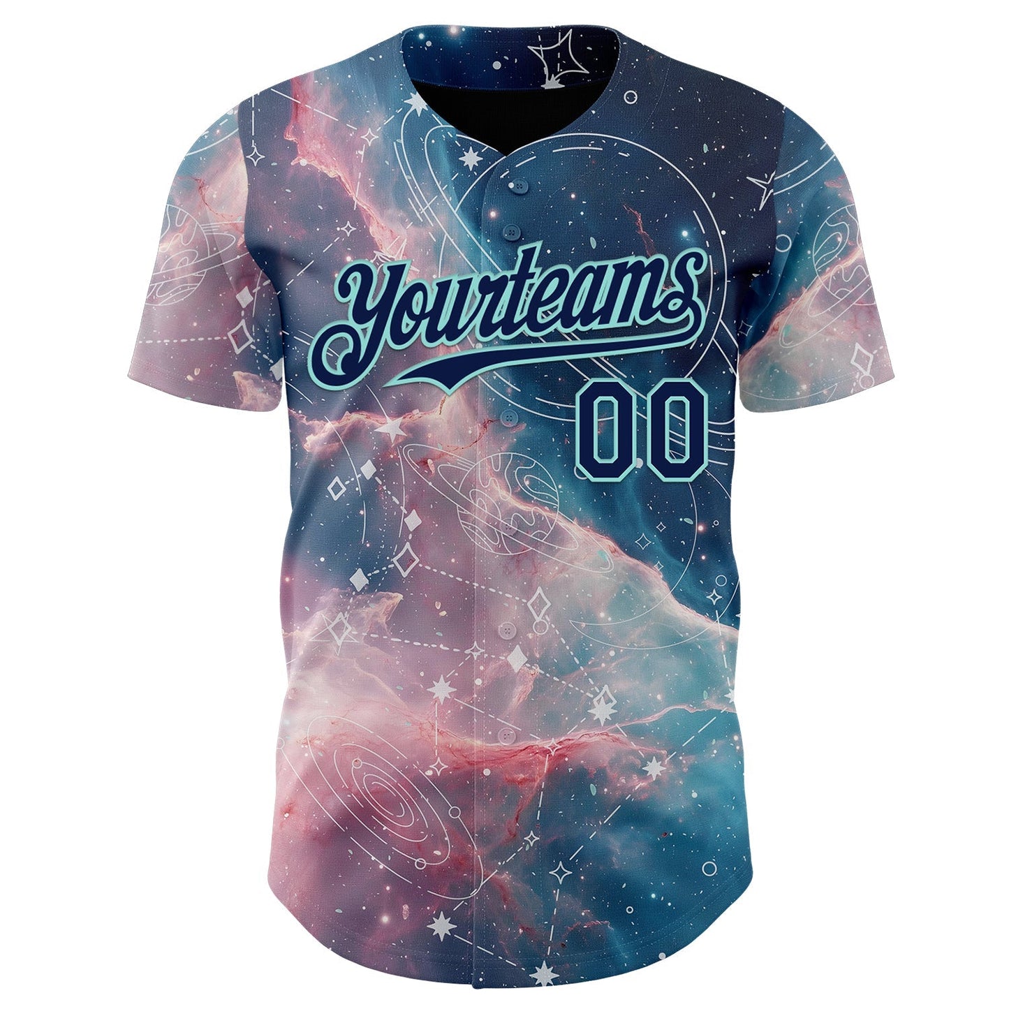 Custom Blue Navy Light Pink-Ice Blue Galaxy Star Nebula Authentic Baseball Jersey baseball jersey product view 2