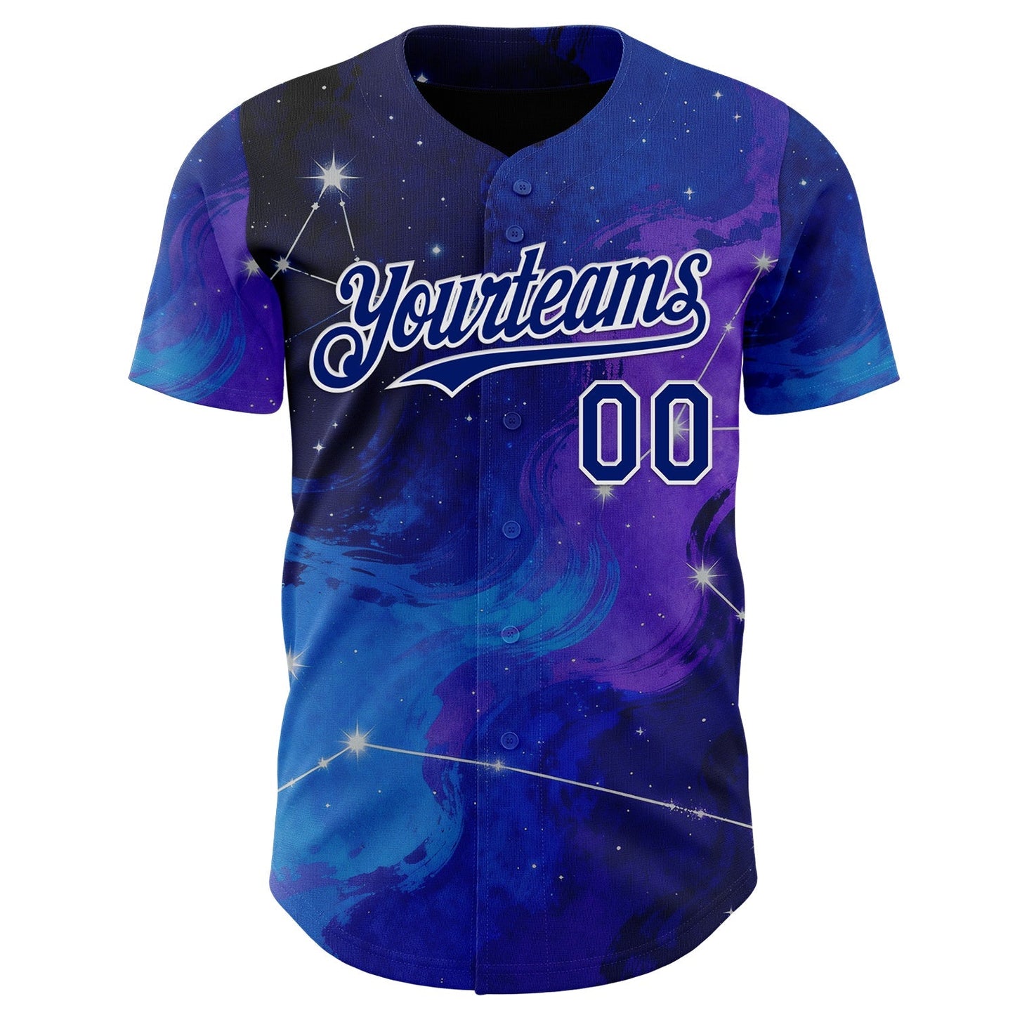 Custom Blue Royal Purple-White Galaxy Star Nebula Authentic Baseball Jersey baseball jersey product view 2