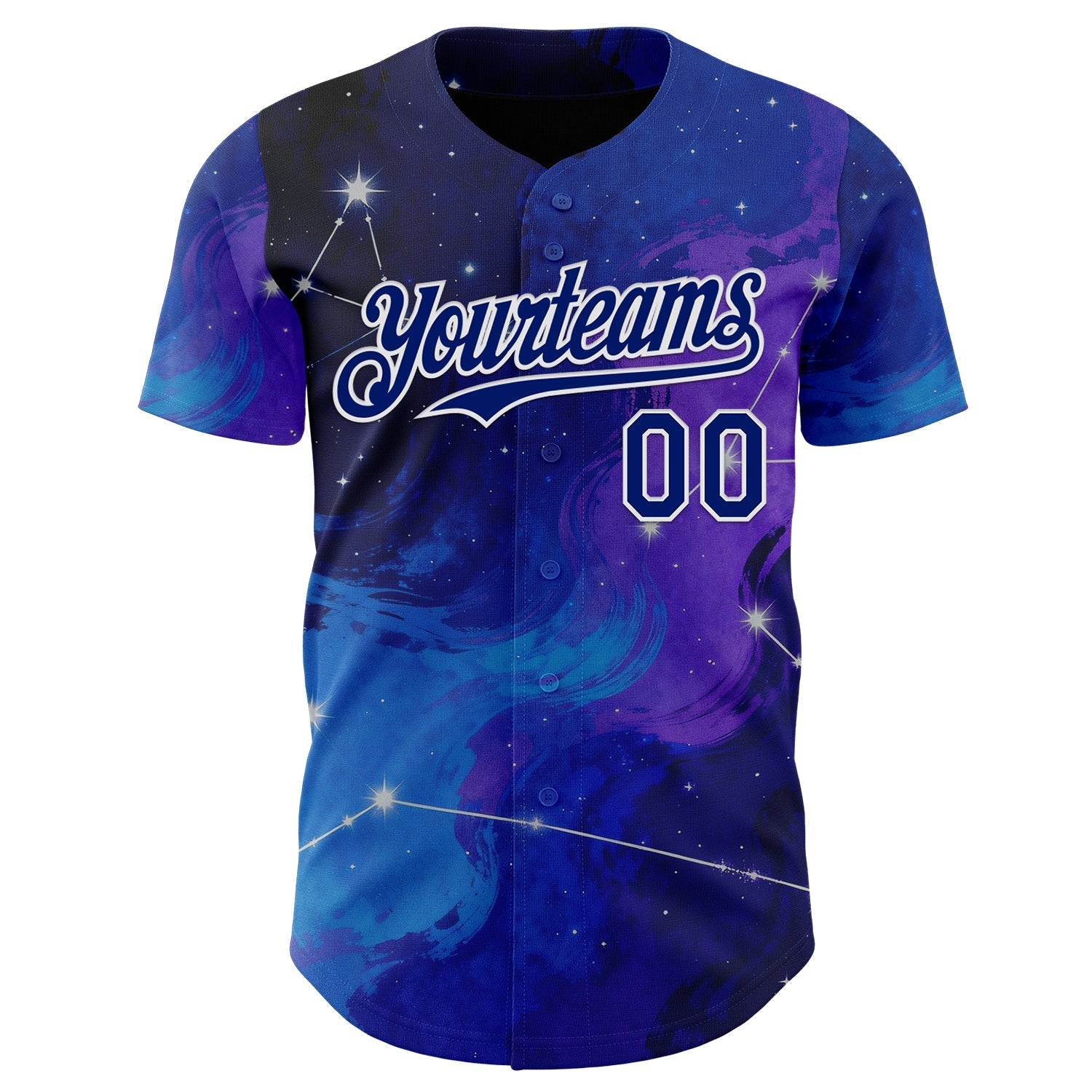 Custom Blue Royal Purple-White Galaxy Star Nebula Authentic Baseball Jersey baseball jersey product view 2