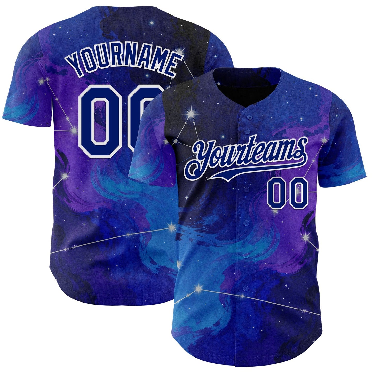 Custom Blue Royal Purple-White Galaxy Star Nebula Authentic Baseball Jersey baseball jersey product view 1