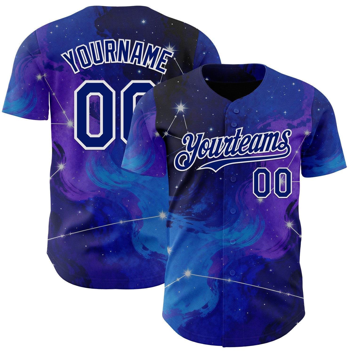 Custom Blue Royal Purple-White Galaxy Star Nebula Authentic Baseball Jersey baseball jersey product view 1