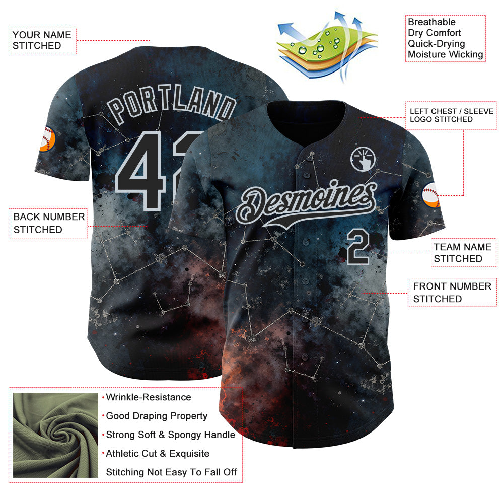 Custom Navy Black-Silver Galaxy Star Nebula Authentic Baseball Jersey baseball jersey product view 3
