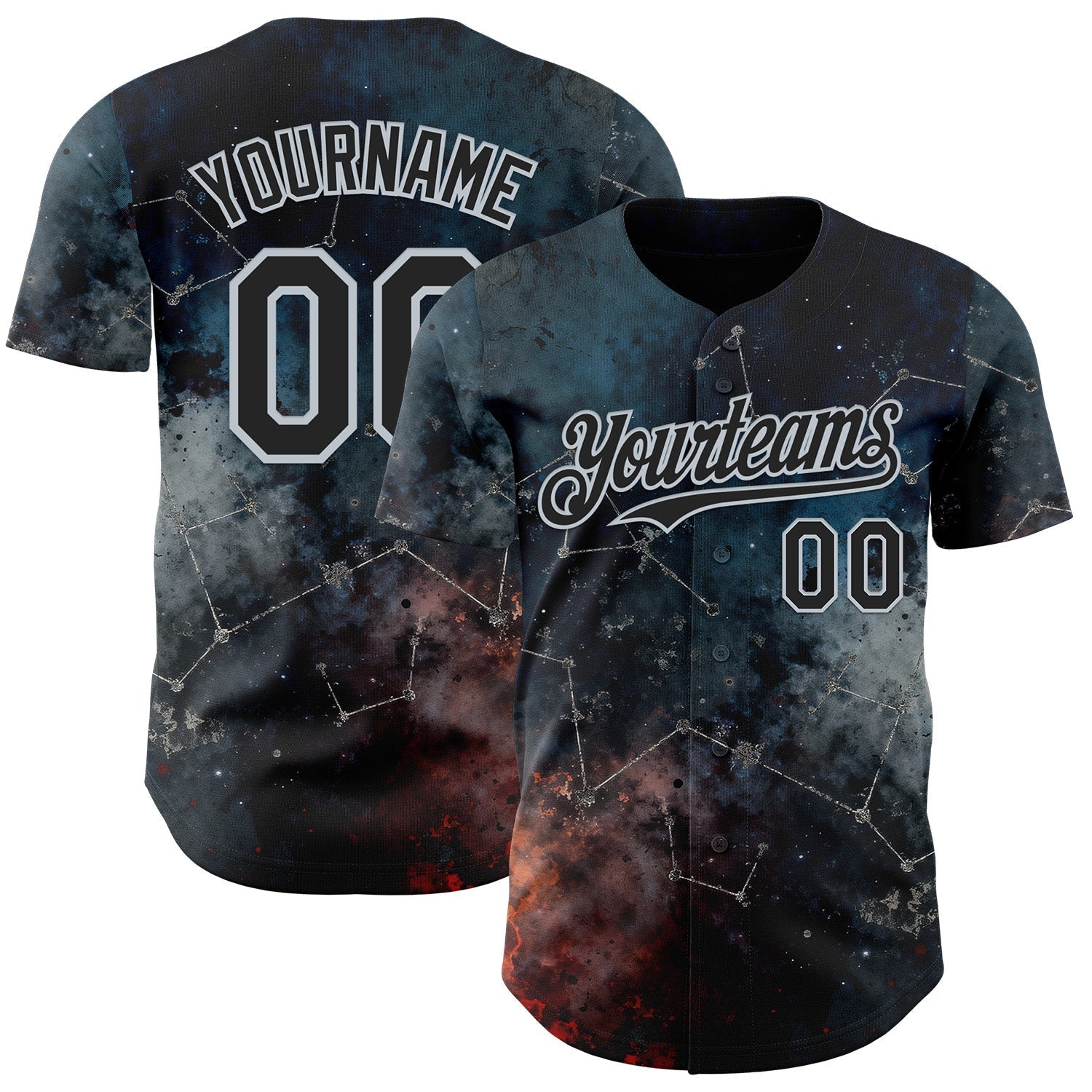 Custom Navy Black-Silver Galaxy Star Nebula Authentic Baseball Jersey baseball jersey product view 1