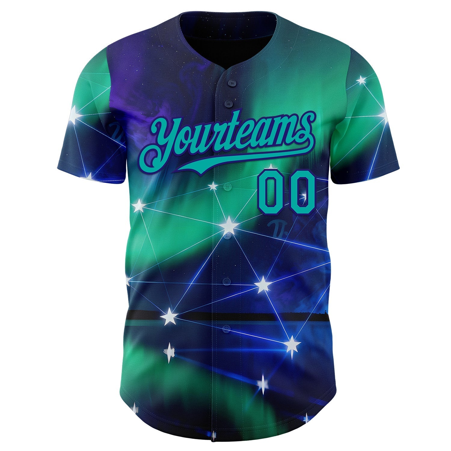 Custom Blue Aqua-Dark Purple Galaxy Star Authentic Baseball Jersey baseball jersey product view 2
