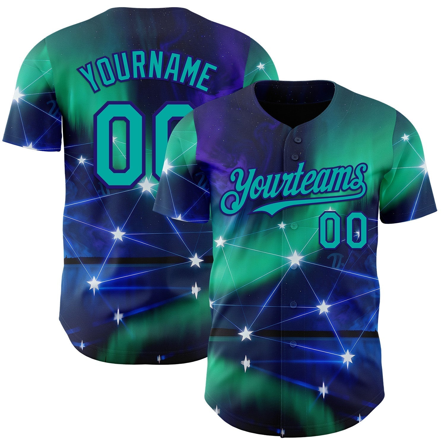 Custom Blue Aqua-Dark Purple Galaxy Star Authentic Baseball Jersey baseball jersey product view 1