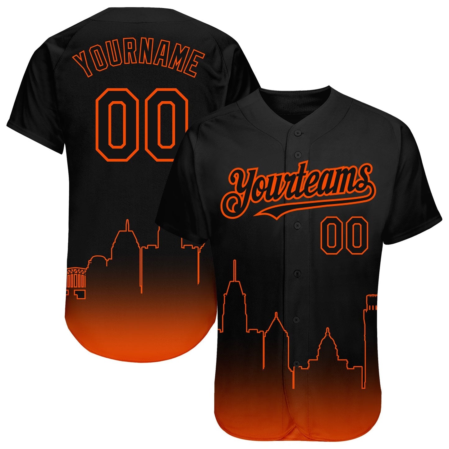 Custom Black Orange 3D Baltimore City Edition Fade Fashion Authentic Baseball Jersey baseball jersey product view 1