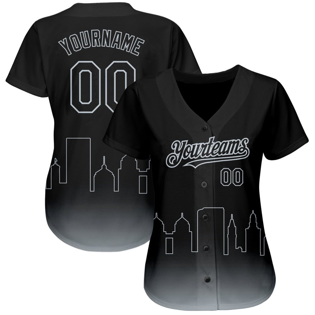 Custom Black Silver 3D Oakland City Edition Fade Fashion Authentic Baseball Jersey baseball jersey product view 2