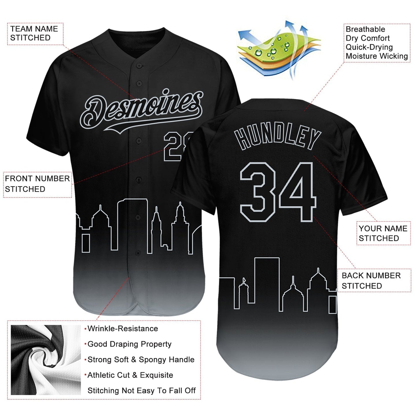 Custom Black Silver 3D Oakland City Edition Fade Fashion Authentic Baseball Jersey baseball jersey product view 3