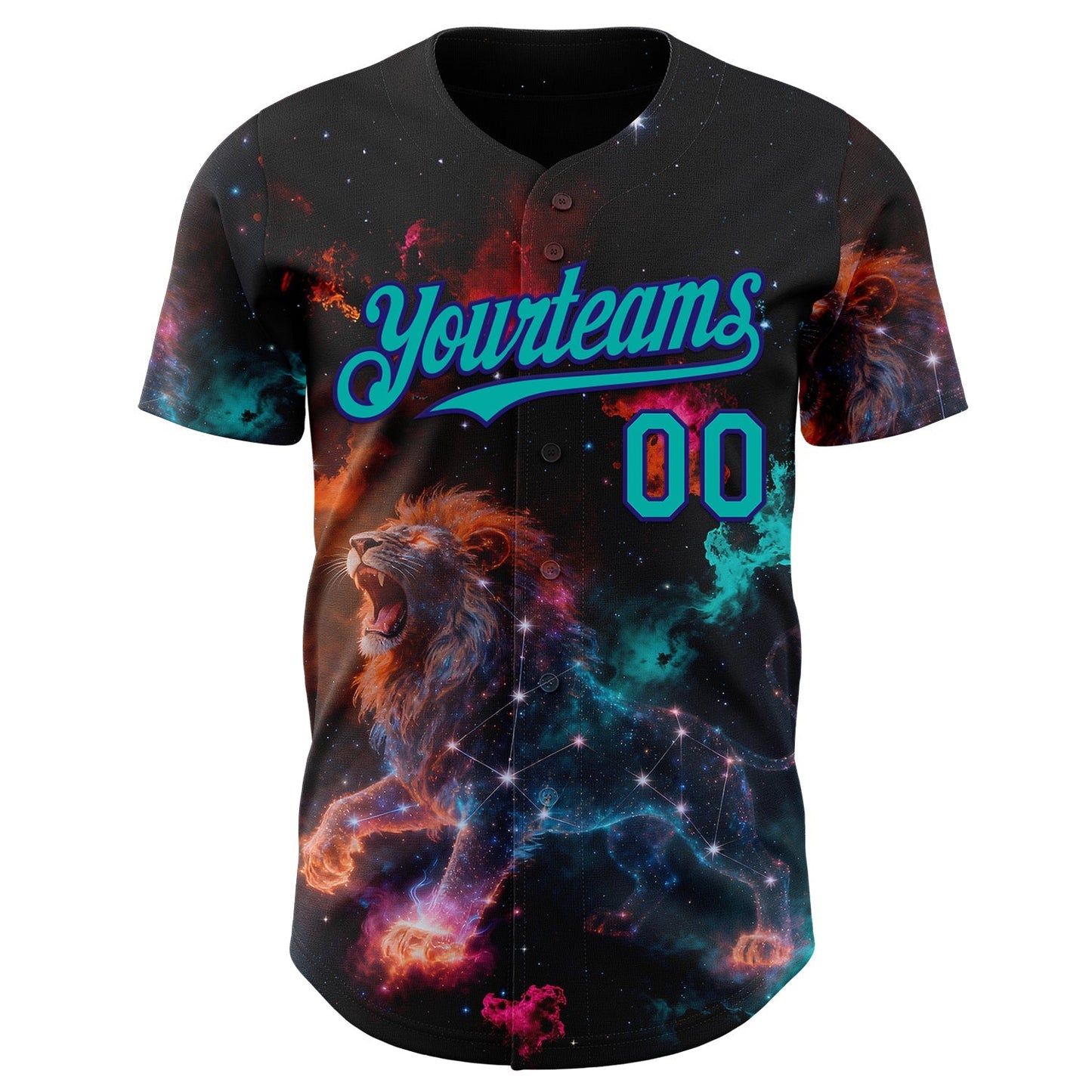 Custom Black Aqua-Dark Purple Galaxy Star Leo Authentic Baseball Jersey baseball jersey product view 2