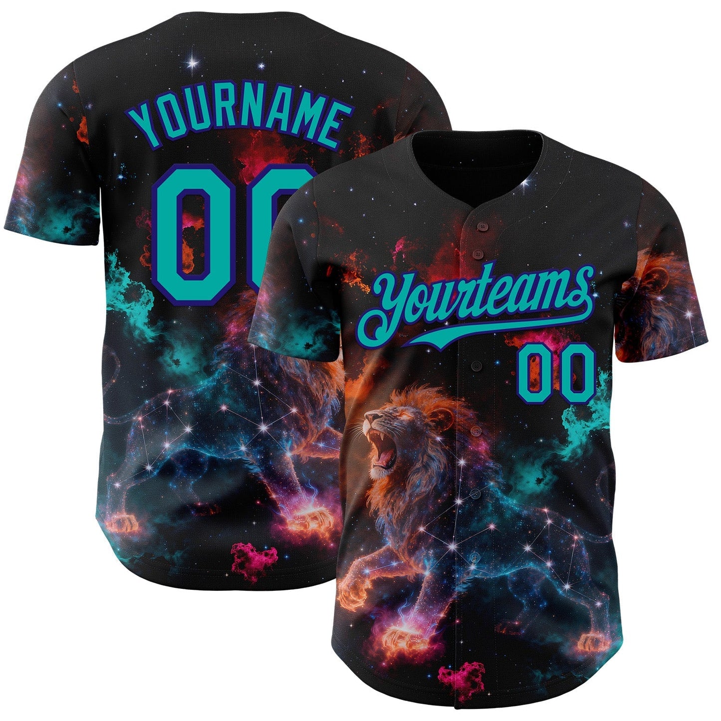 Custom Black Aqua-Dark Purple Galaxy Star Leo Authentic Baseball Jersey baseball jersey product view 1