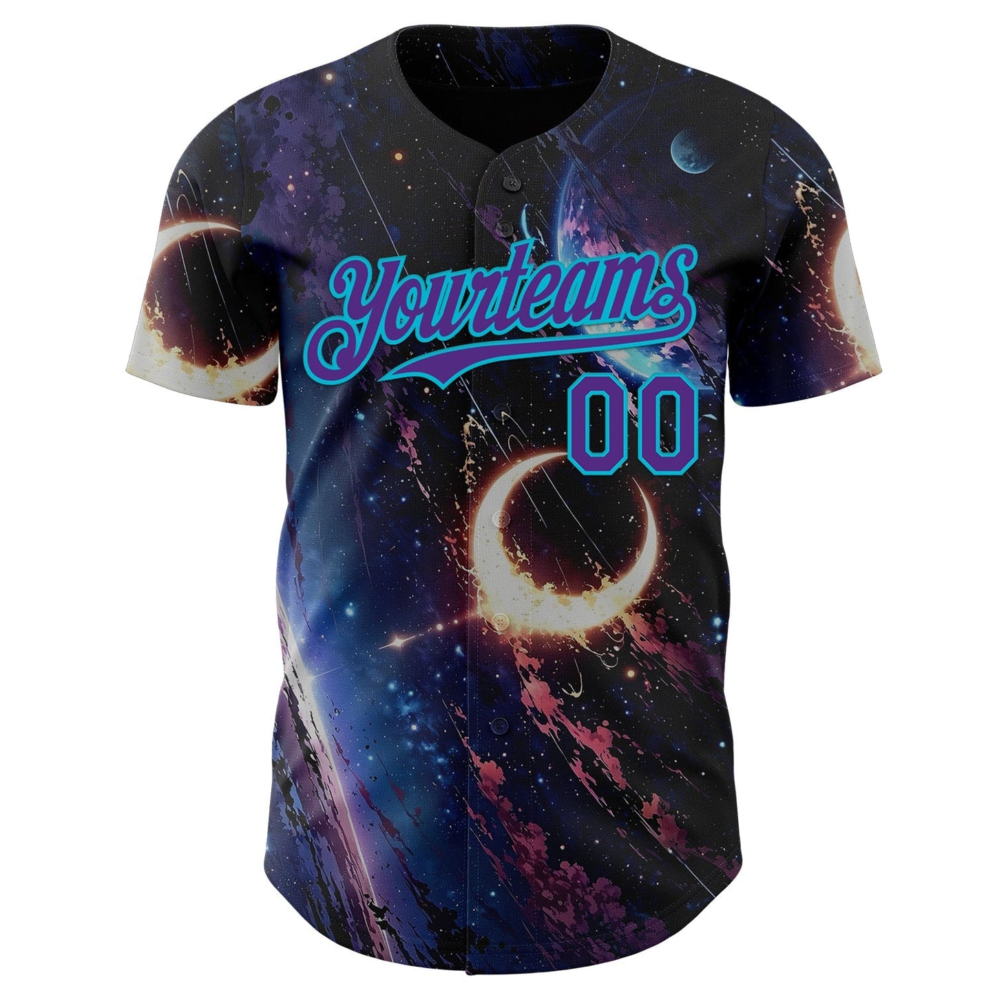 Custom Black Purple-Lakes Blue Galaxy Star Moon Nebula Authentic Baseball Jersey baseball jersey product view 2