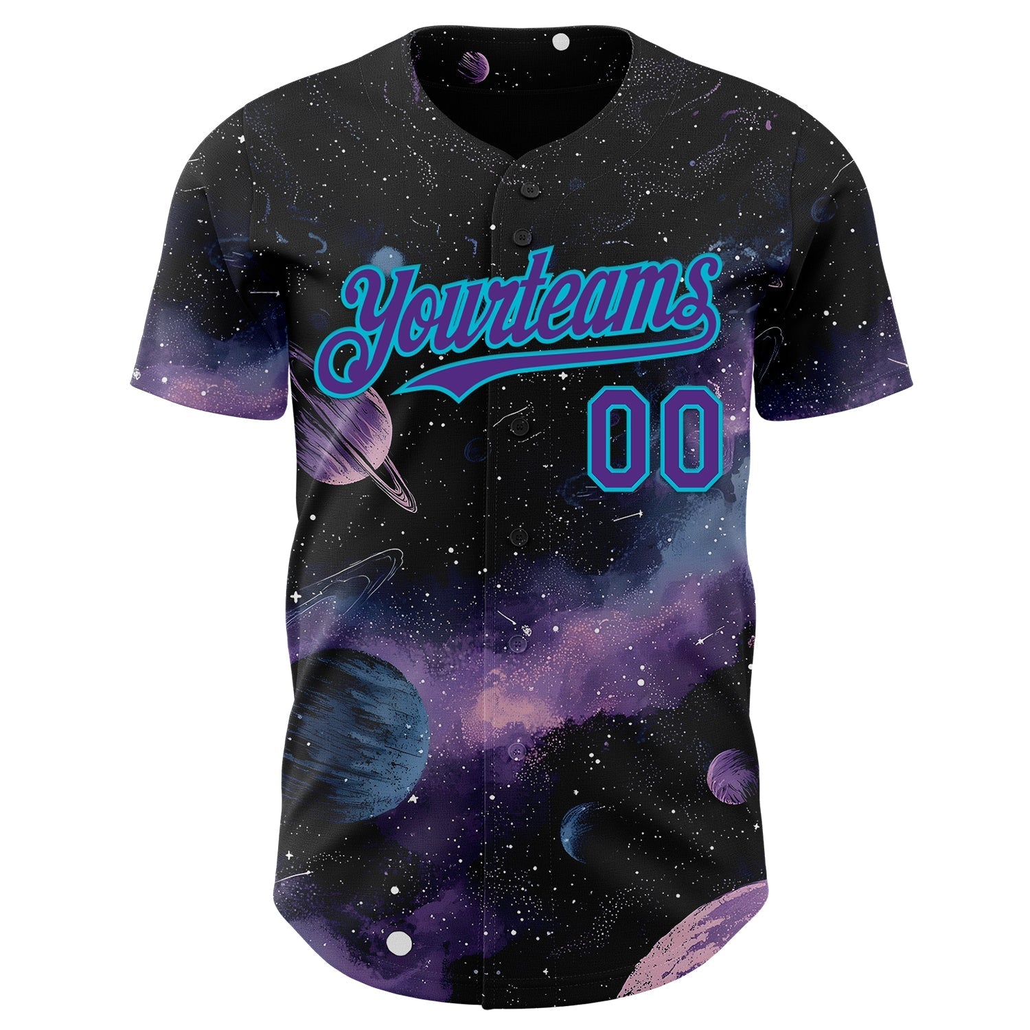 Custom Black Purple-Lakes Blue Galaxy Star Nebula Authentic Baseball Jersey baseball jersey product view 2