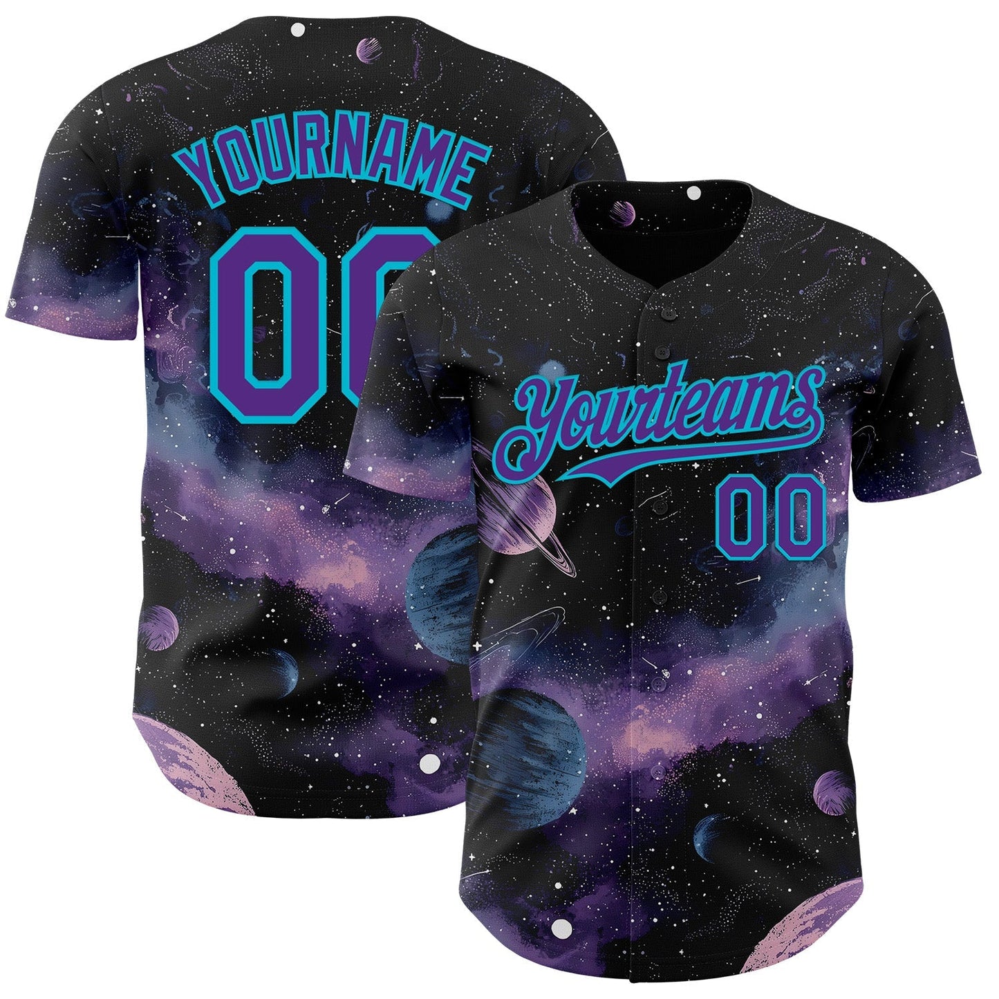 Custom Black Purple-Lakes Blue Galaxy Star Nebula Authentic Baseball Jersey baseball jersey product view 1