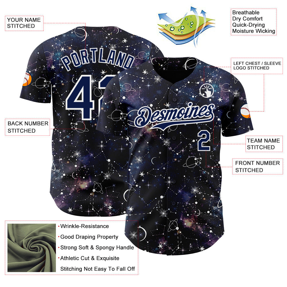 Custom Navy-White Galaxy Star Nebula Authentic Baseball Jersey baseball jersey product view 3