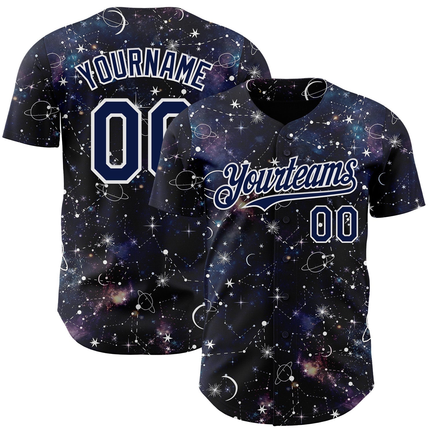 Custom Navy-White Galaxy Star Nebula Authentic Baseball Jersey baseball jersey product view 1