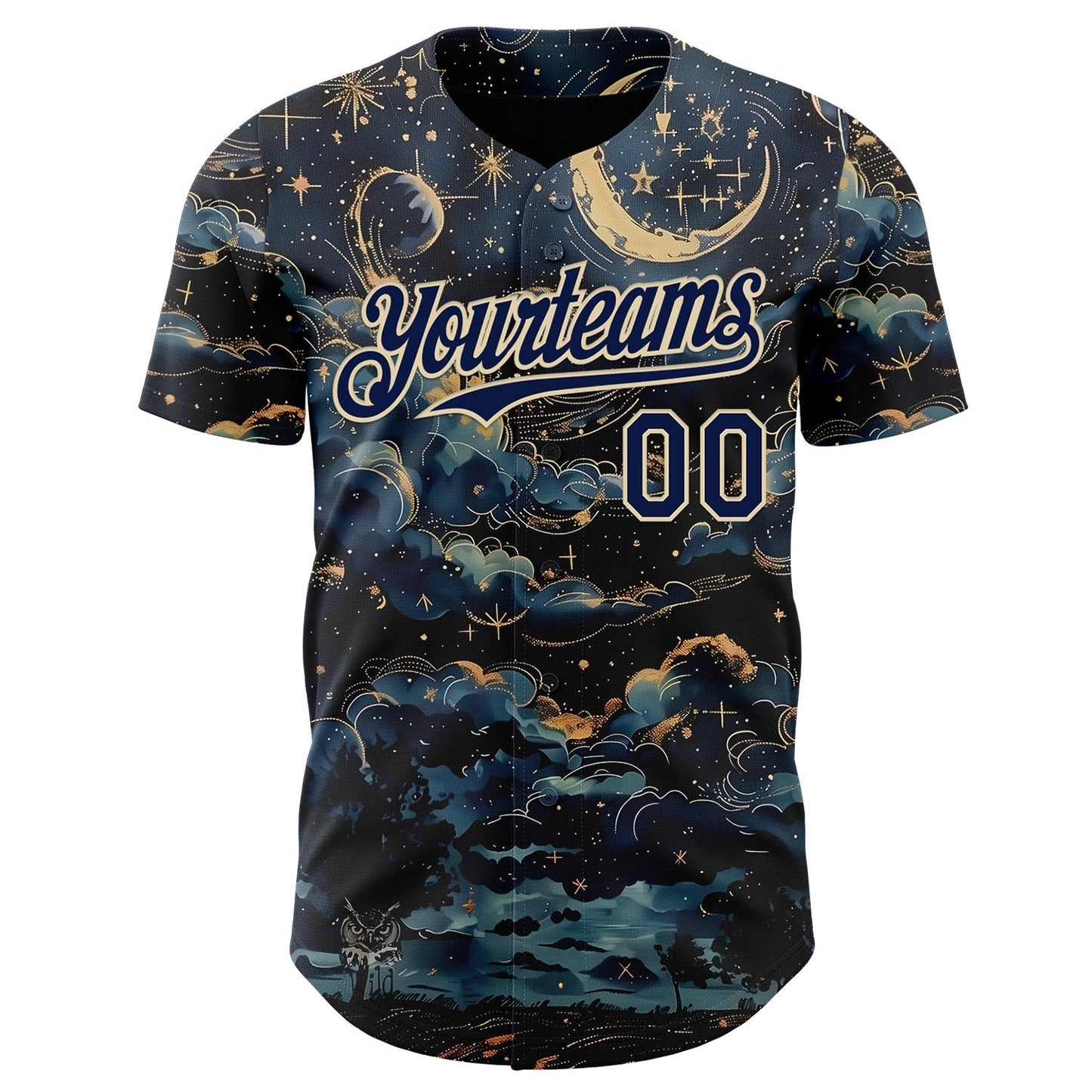 Custom Navy-Cream Galaxy Star Nebula Authentic Baseball Jersey baseball jersey product view 2