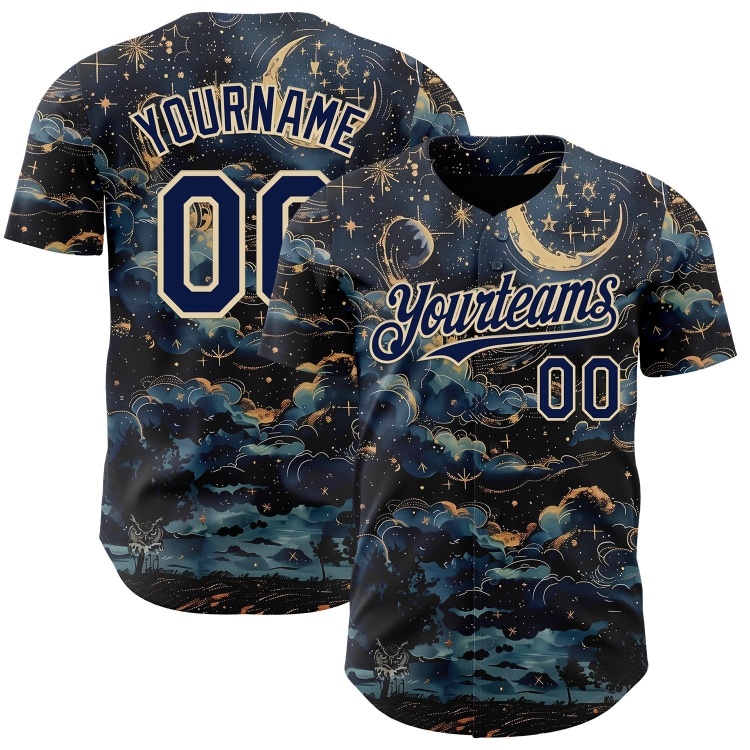 Custom Navy-Cream Galaxy Star Nebula Authentic Baseball Jersey baseball jersey product view 1