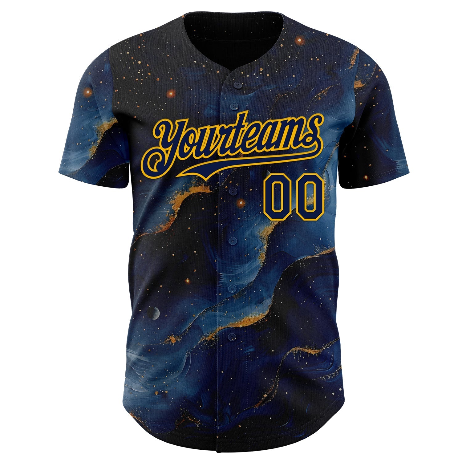 Custom Black Navy-Gold Galaxy Star Nebula Authentic Baseball Jersey baseball jersey product view 2