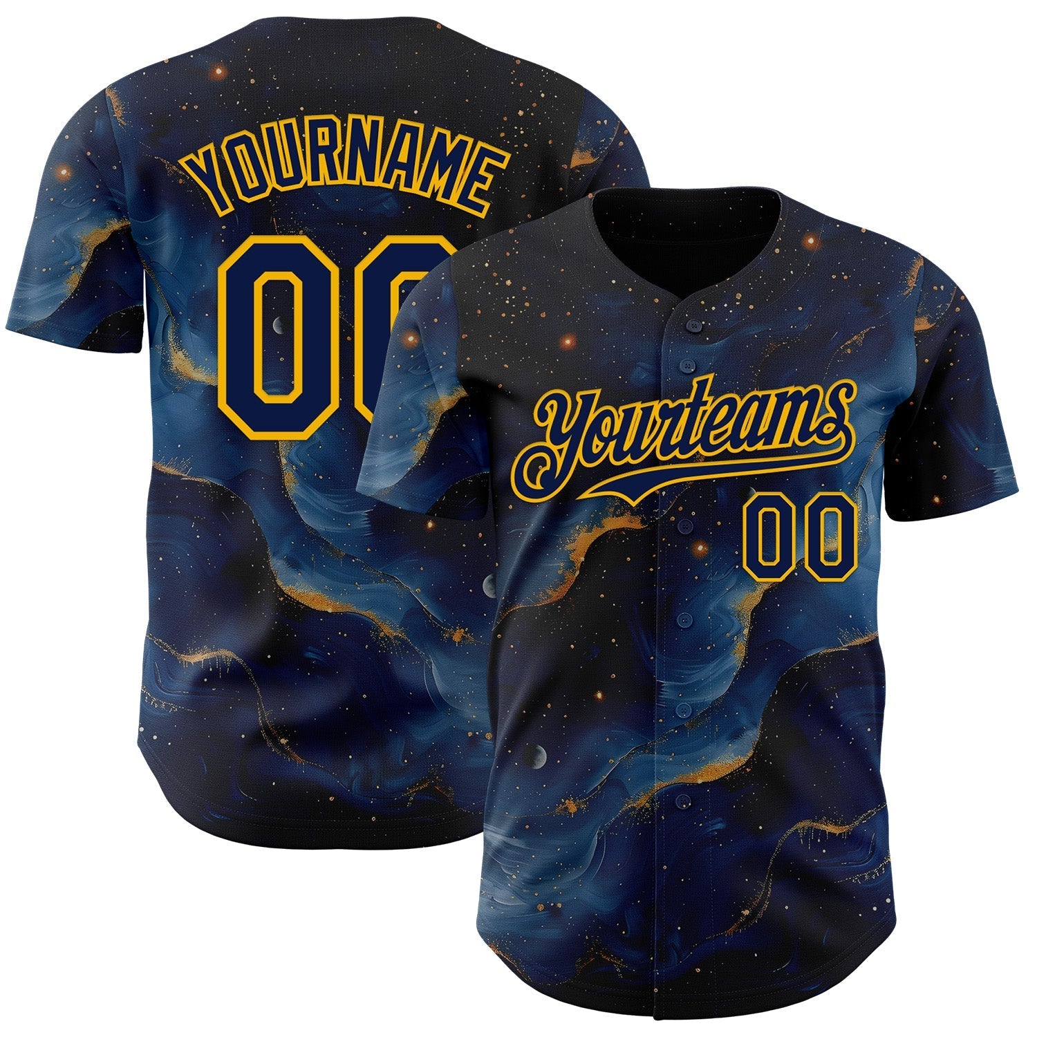 Custom Black Navy-Gold Galaxy Star Nebula Authentic Baseball Jersey baseball jersey product view 1
