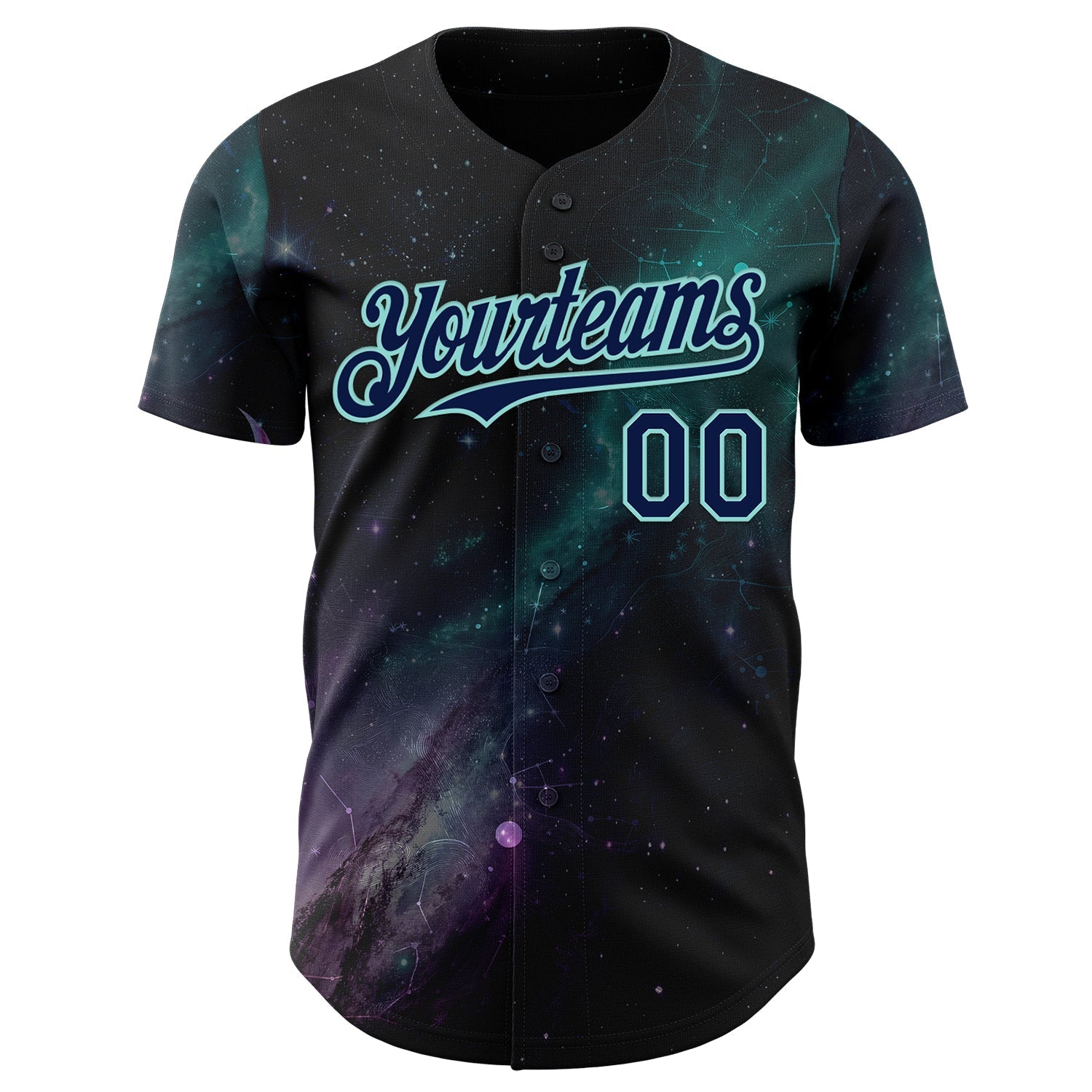 Custom Black Navy-Ice Blue Galaxy Star Nebula Authentic Baseball Jersey baseball jersey product view 2