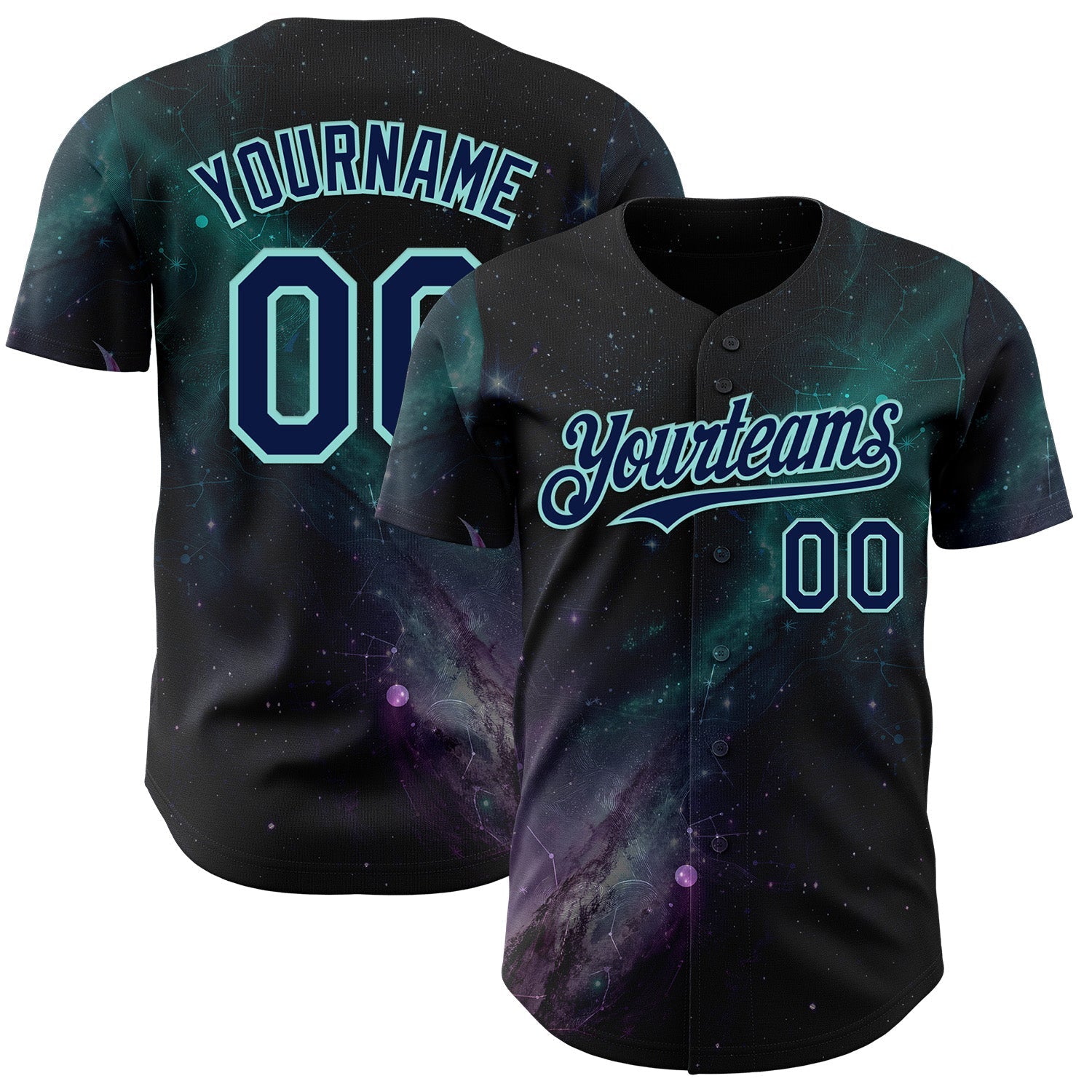 Custom Black Navy-Ice Blue Galaxy Star Nebula Authentic Baseball Jersey baseball jersey product view 1