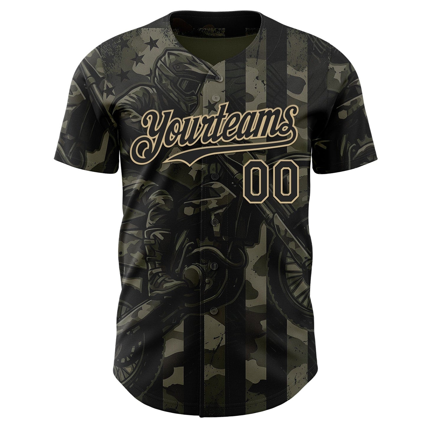 Custom Camo Black-Vegas Gold 3D Pattern Design Motorcycle Motocross Authentic Baseball Jersey baseball jersey product view 2