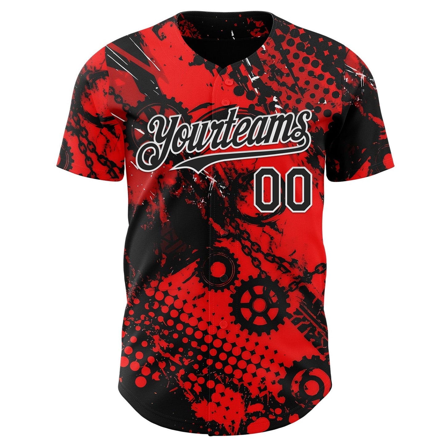 Custom Red Black-White 3D Pattern Design Motorcycle Motocross Halftone Dot Authentic Baseball Jersey baseball jersey product view 2