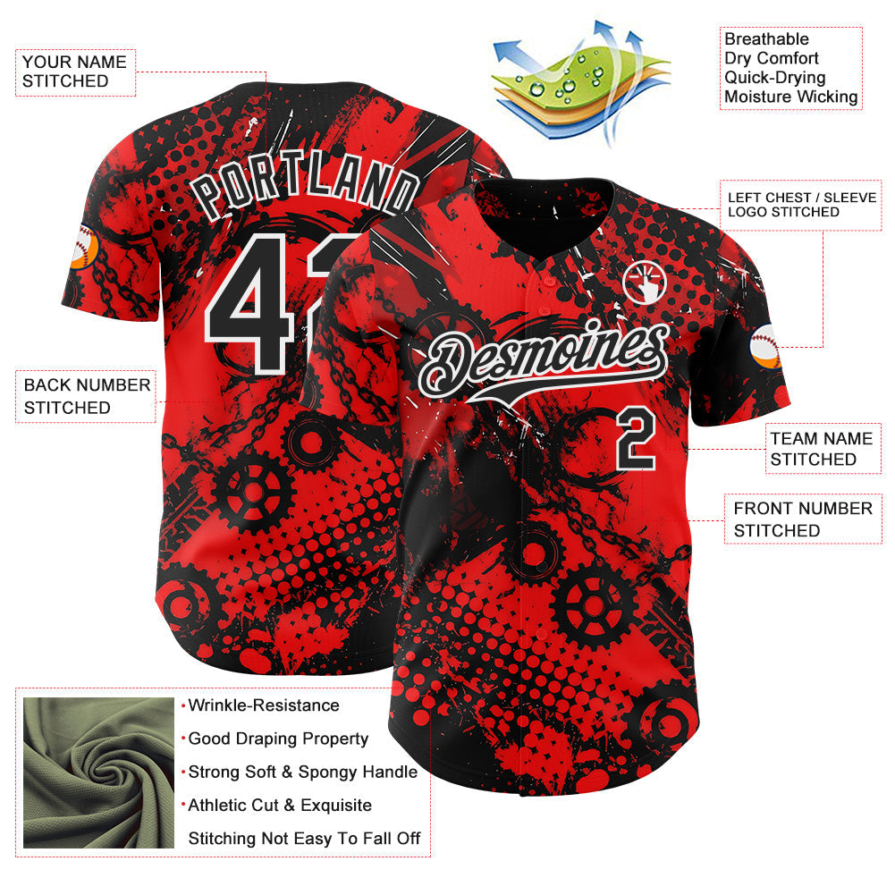 Custom Red Black-White 3D Pattern Design Motorcycle Motocross Halftone Dot Authentic Baseball Jersey baseball jersey product view 3