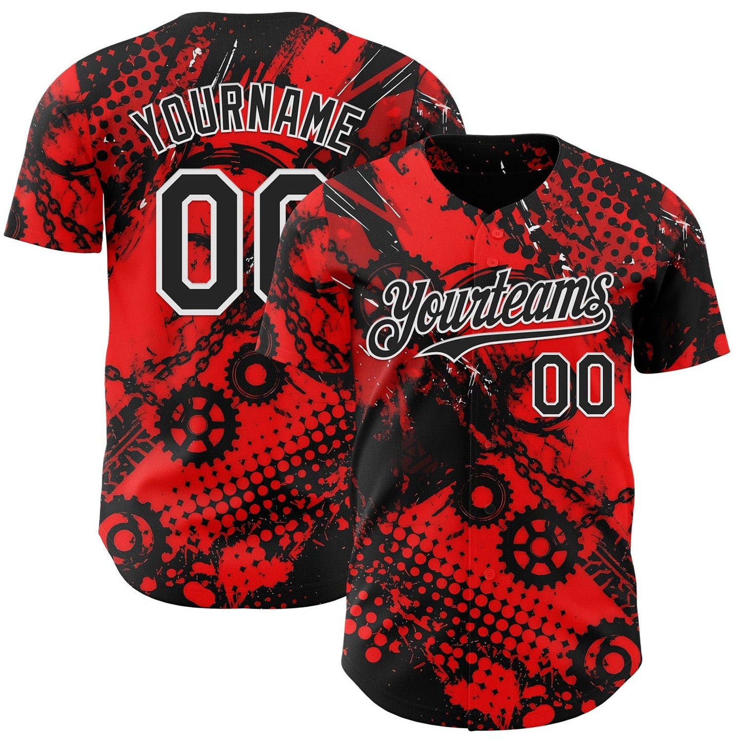 Custom Red Black-White 3D Pattern Design Motorcycle Motocross Halftone Dot Authentic Baseball Jersey baseball jersey product view 1
