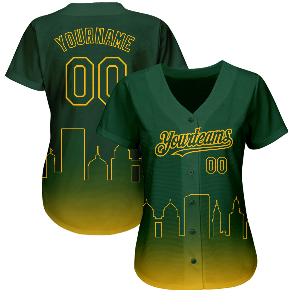 Custom Green Gold 3D Oakland City Edition Fade Fashion Authentic Baseball Jersey baseball jersey product view 2