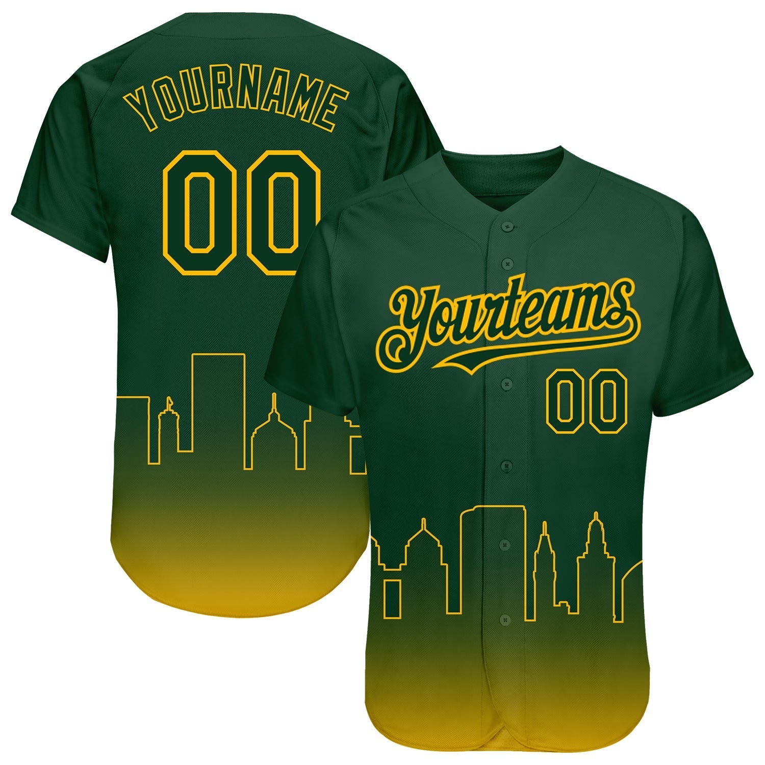 Custom Green Gold 3D Oakland City Edition Fade Fashion Authentic Baseball Jersey baseball jersey product view 1