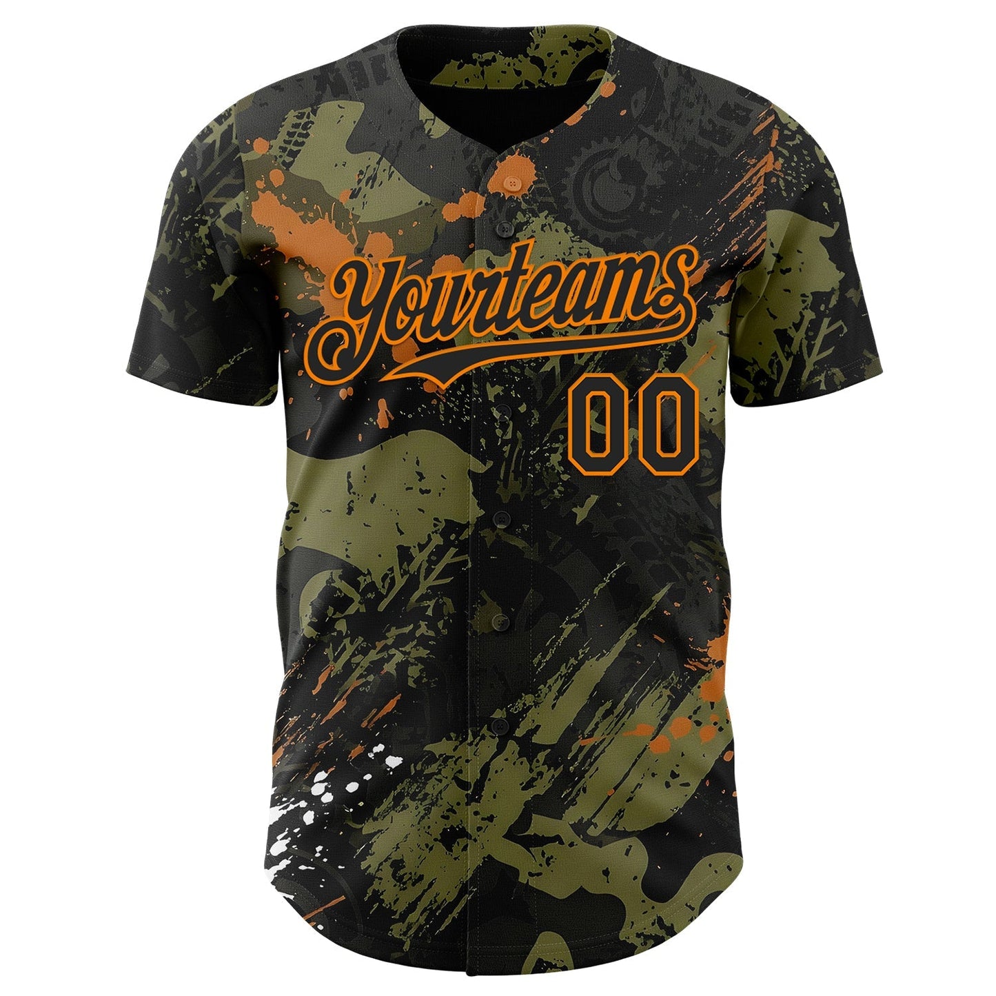 Custom Black Olive-Bay Orange 3D Pattern Design Motorcycle Motocross Splash Authentic Baseball Jersey baseball jersey product view 2