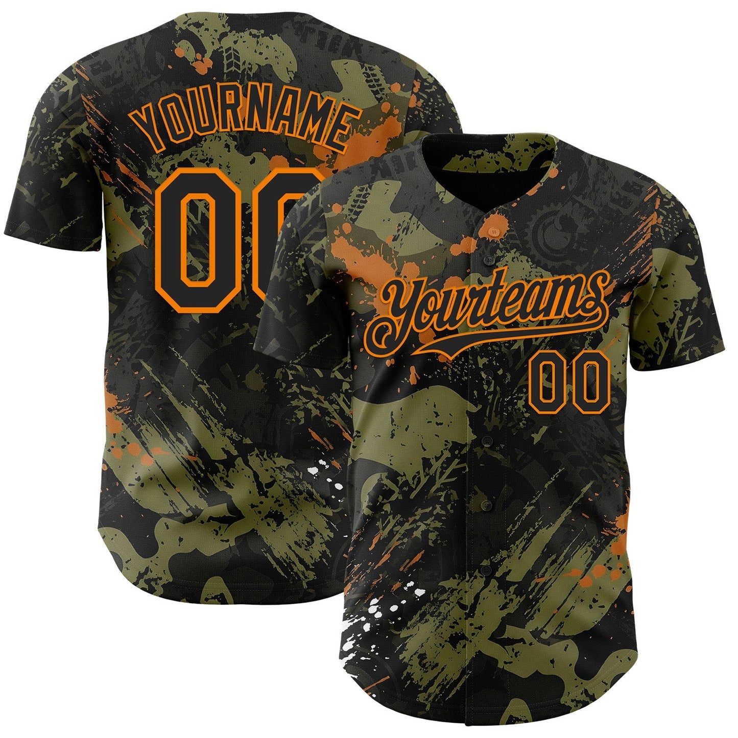 Custom Black Olive-Bay Orange 3D Pattern Design Motorcycle Motocross Splash Authentic Baseball Jersey baseball jersey product view 1