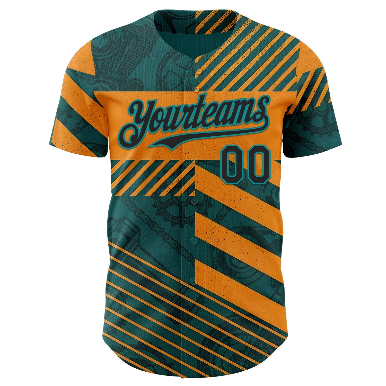 Custom Teal Black-Orange 3D Pattern Design Motorcycle Motocross Stripe Authentic Baseball Jersey baseball jersey product view 2