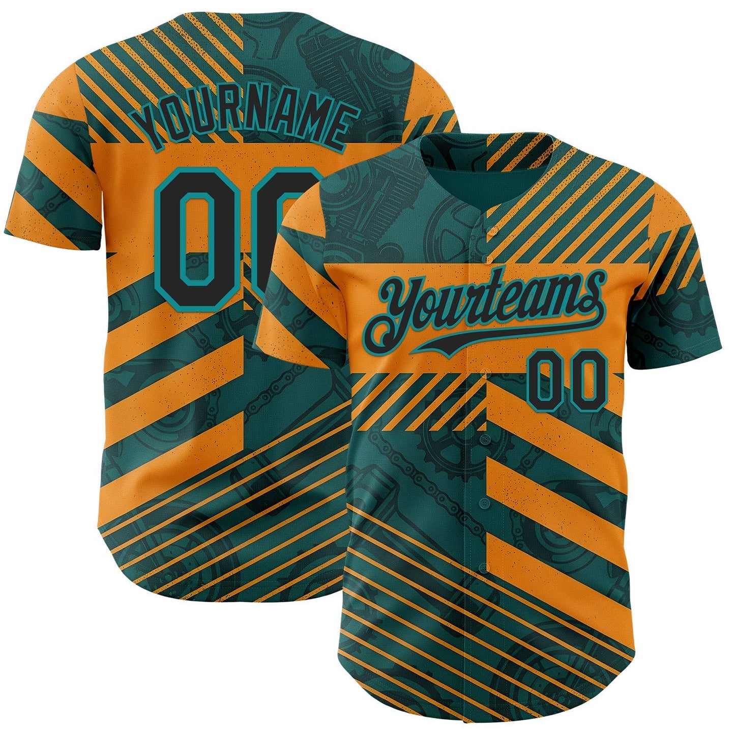 Custom Teal Black-Orange 3D Pattern Design Motorcycle Motocross Stripe Authentic Baseball Jersey baseball jersey product view 1