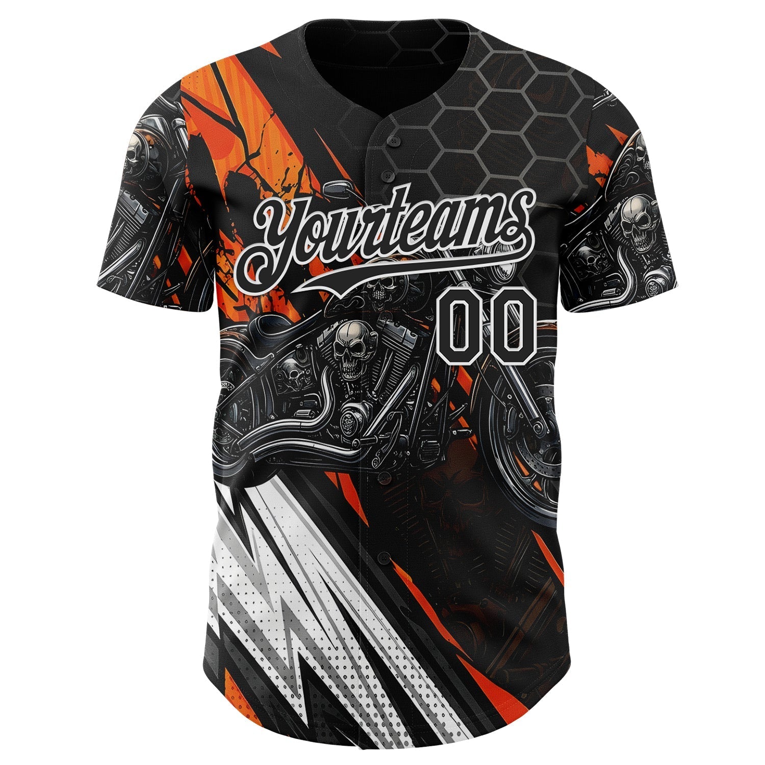 Custom Black Orange Gray-White 3D Pattern Design Motorcycle Motocross Skull Authentic Baseball Jersey baseball jersey product view 2