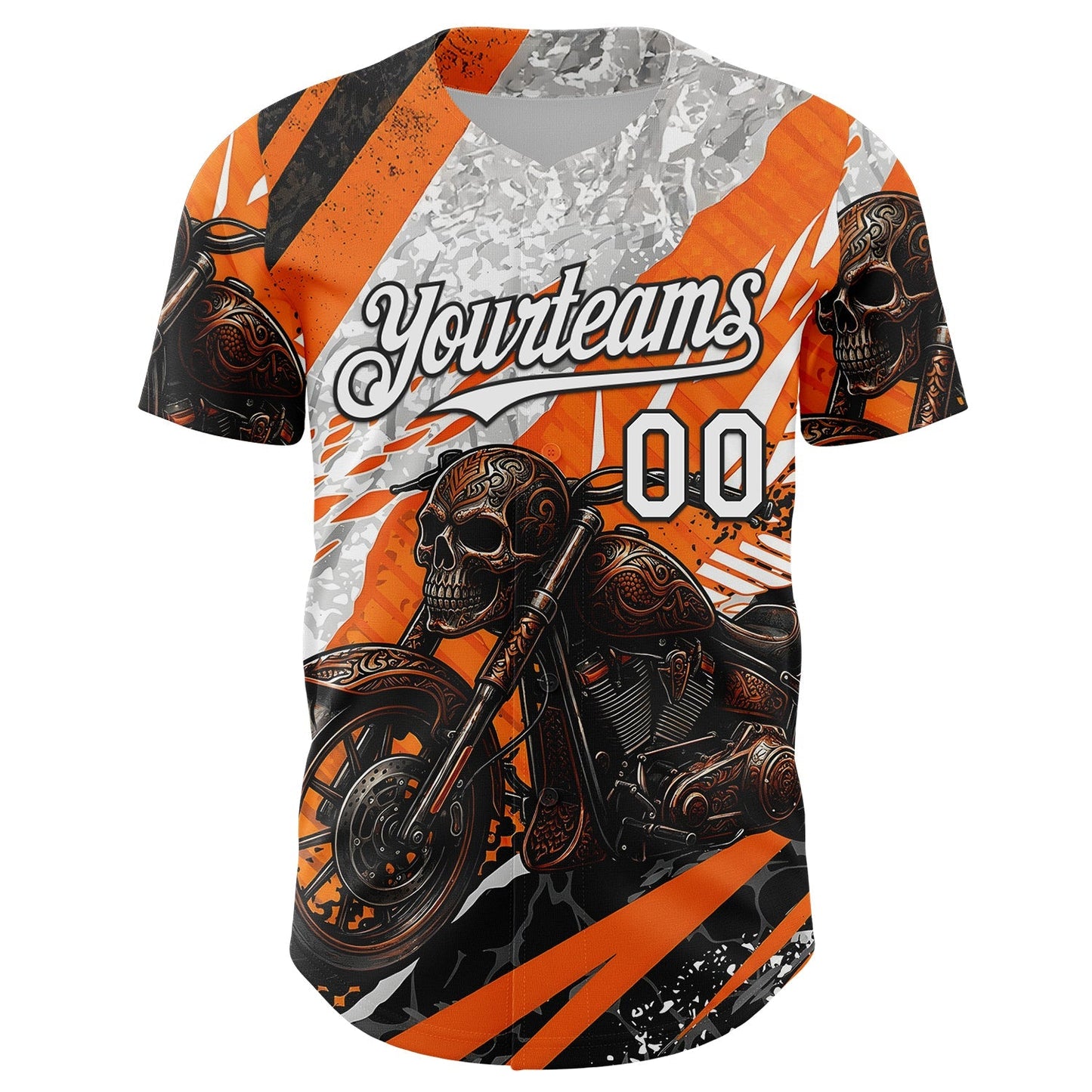 Custom Orange White Gray-Black 3D Pattern Design Motorcycle Motocross Skull Authentic Baseball Jersey baseball jersey product view 2
