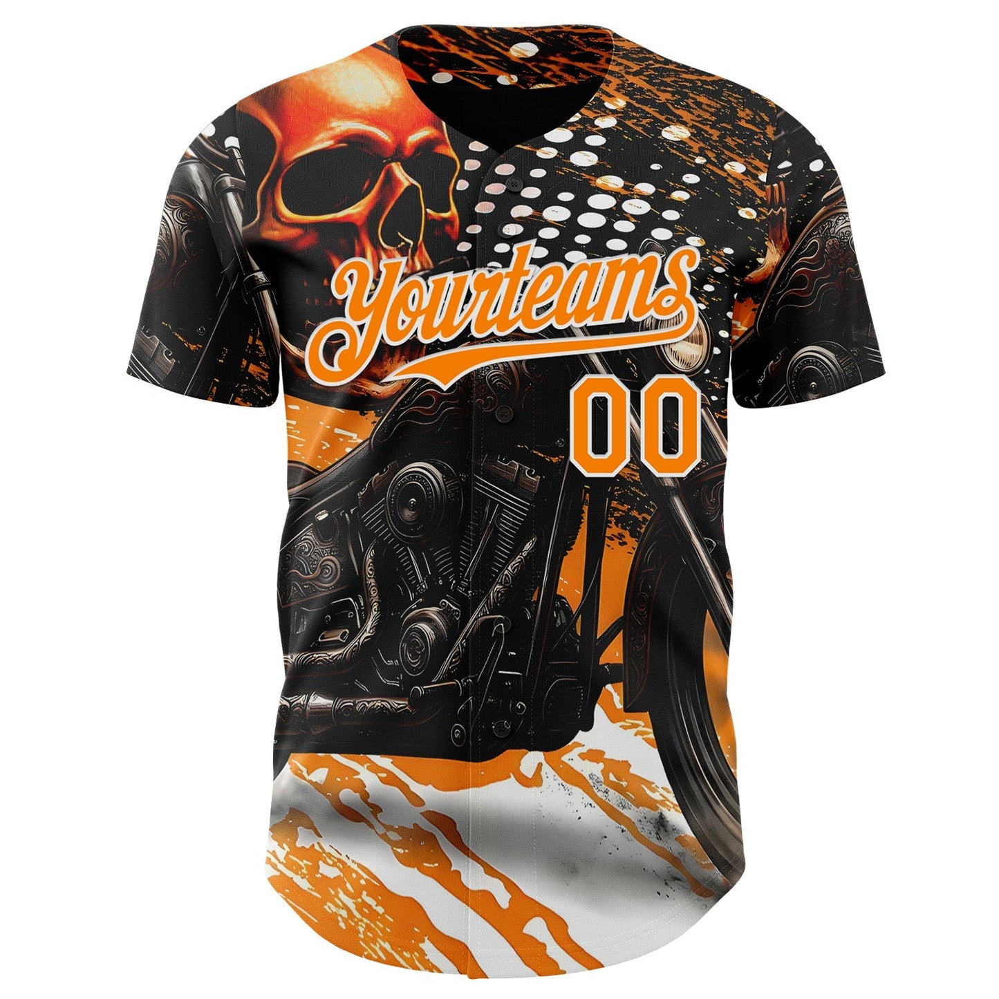 Custom Black Bay Orange Orange-White 3D Pattern Design Motorcycle Motocross Skull Authentic Baseball Jersey baseball jersey product view 2