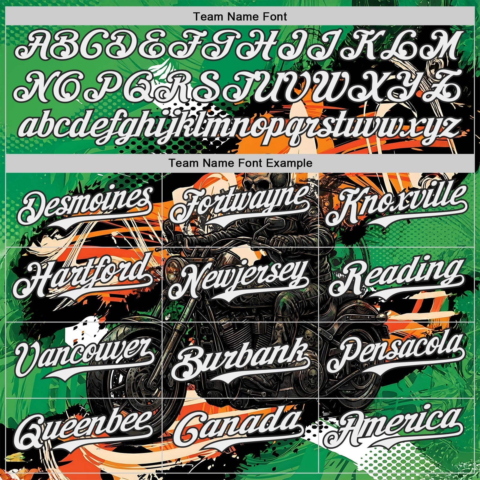Custom Green White Orange Cream-Black 3D Pattern Design Motorcycle Motocross Skull Authentic Baseball Jersey baseball jersey product view 4