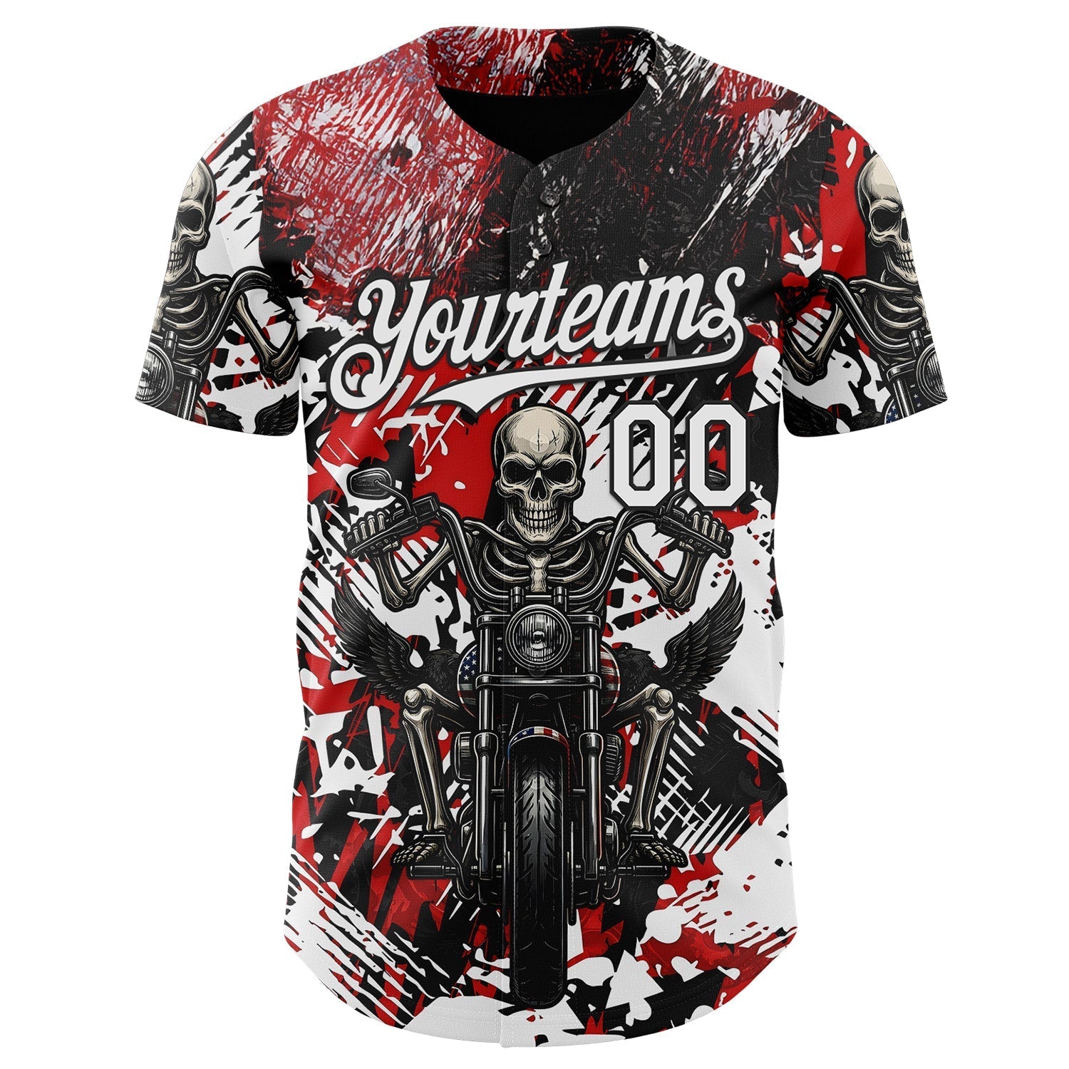 Custom Red White-Black 3D Pattern Design Motorcycle Motocross Skull Authentic Baseball Jersey baseball jersey product view 2